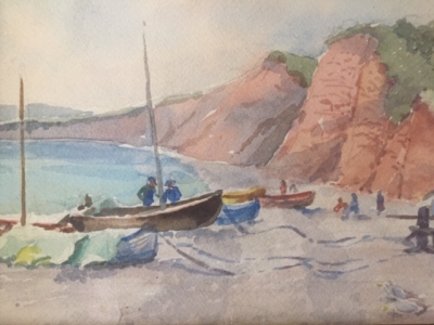 Budleigh Salterton beach - watercolour sketch