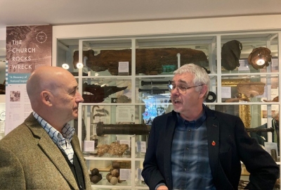 Terence Newman, Project liaison officer at Historic England with Bill Horner, Devon County Archaeologist, at the opening event.